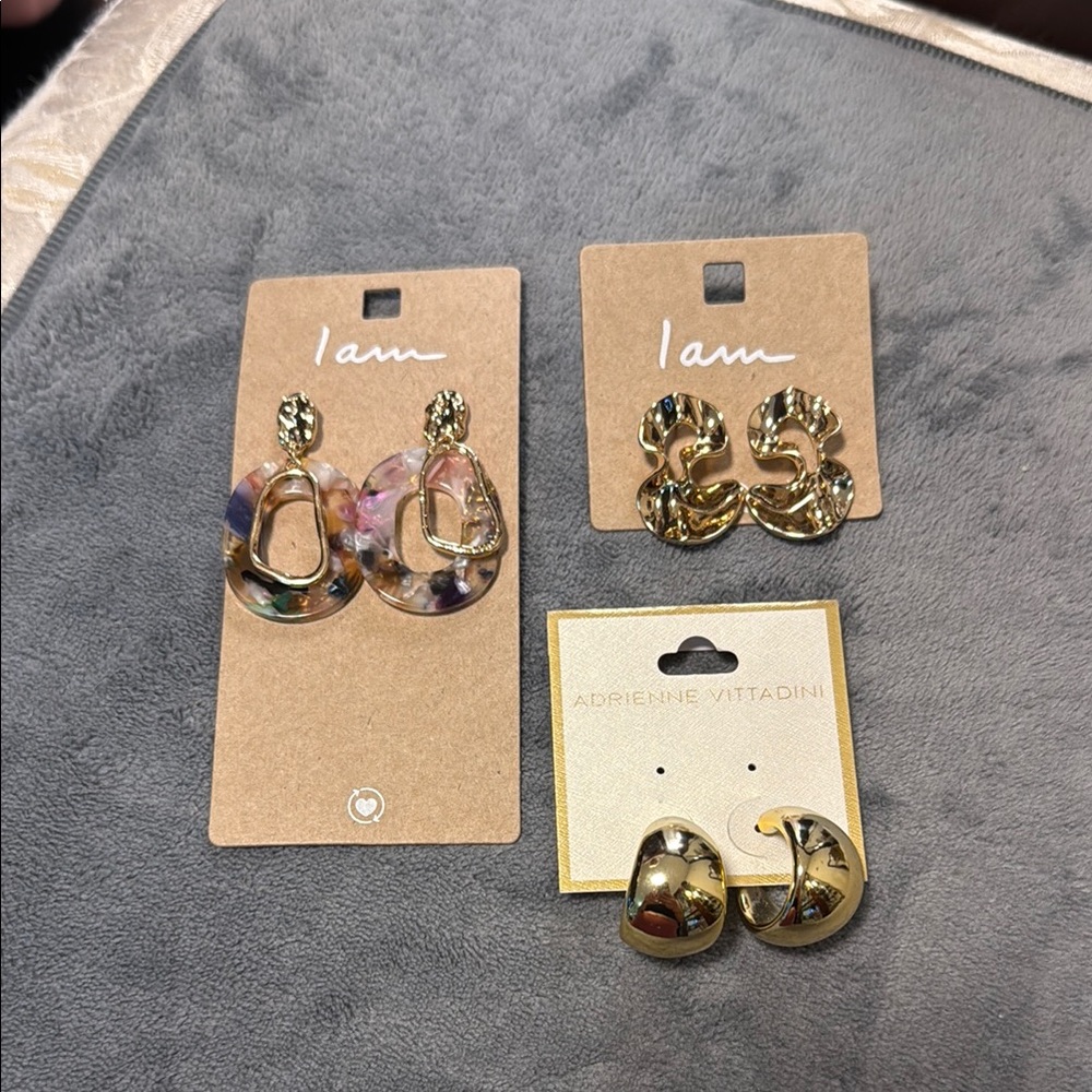 Adrienne Vittadini Gold Earrings Set & 2 I AM Earrings Sets NEW